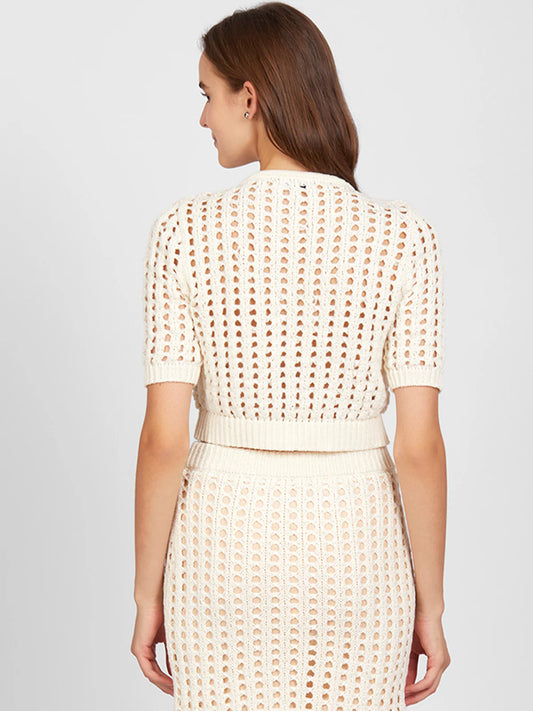 525 America Adele: Open Stitch Cropped Cardigan