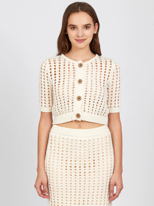 525 America Adele: Open Stitch Cropped Cardigan